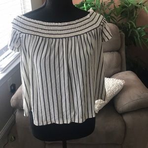 Off the Shoulder Striped Flow Crop Top